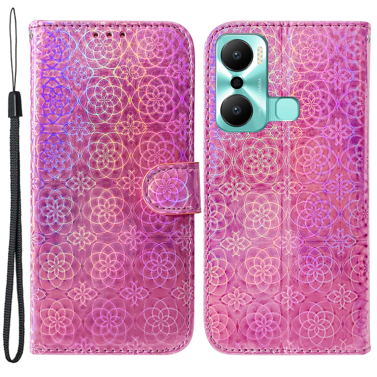 For Infinix Hot 20 Play 4G PU Leather Dazzling Flower Pattern Wallet Case Folding Stand Magnetic Closure Book Style Flip Phone Cover with Strap For Infinix Hot 20 Play 4G PU Leather Dazzling Flower Pattern Wallet Case Folding Stand Magnetic Closure Book Style Flip Phone Cover with Strap